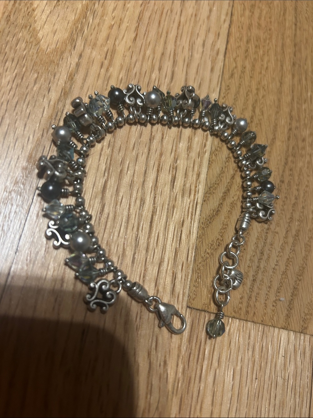 Brighton Sterling Silver-Tone Charms & Pearl Accent Bracelet - Silver Blue Grey